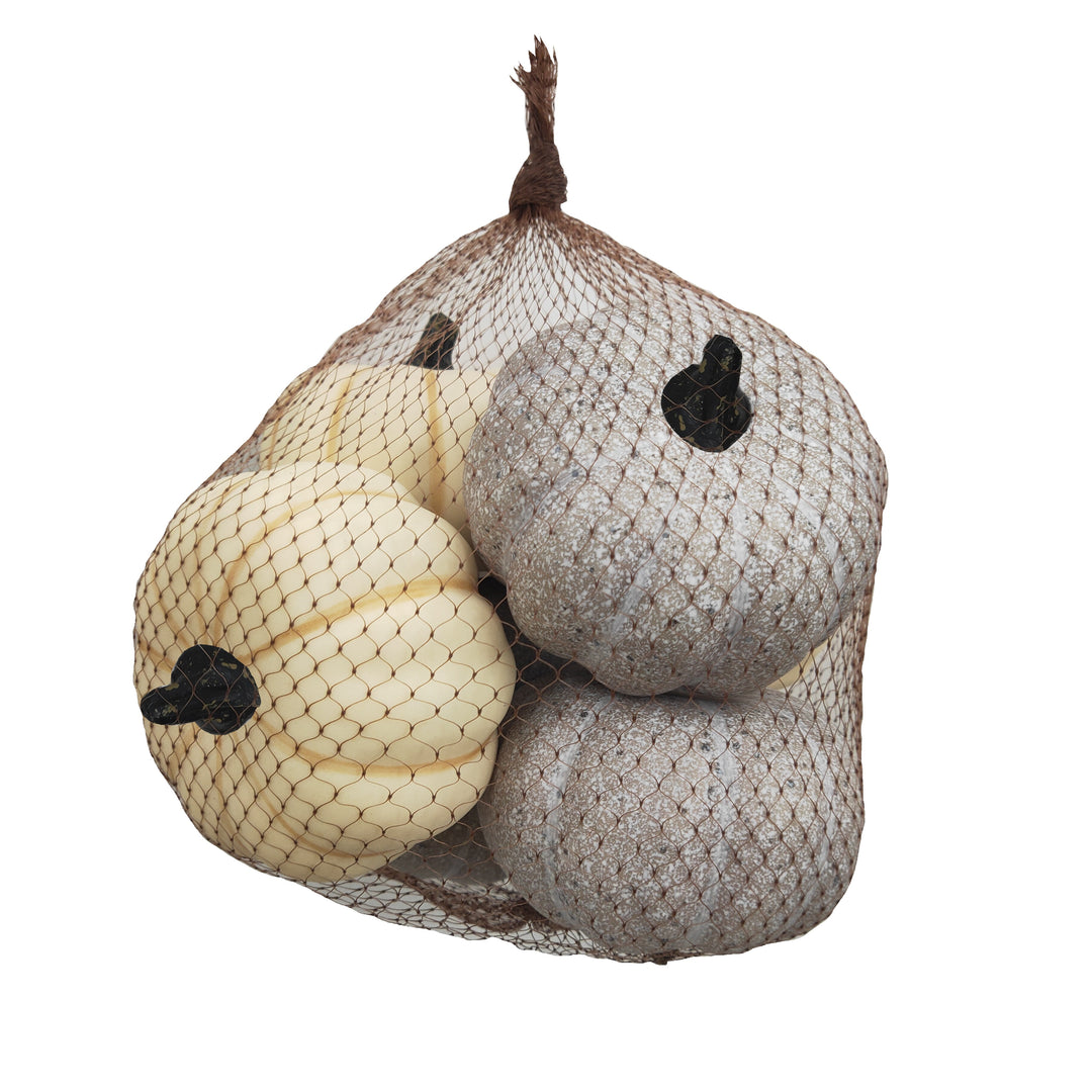 10 CM KREMowo-SZARYCH DYNI X 6 W SIATKOWEJ TOREBCE