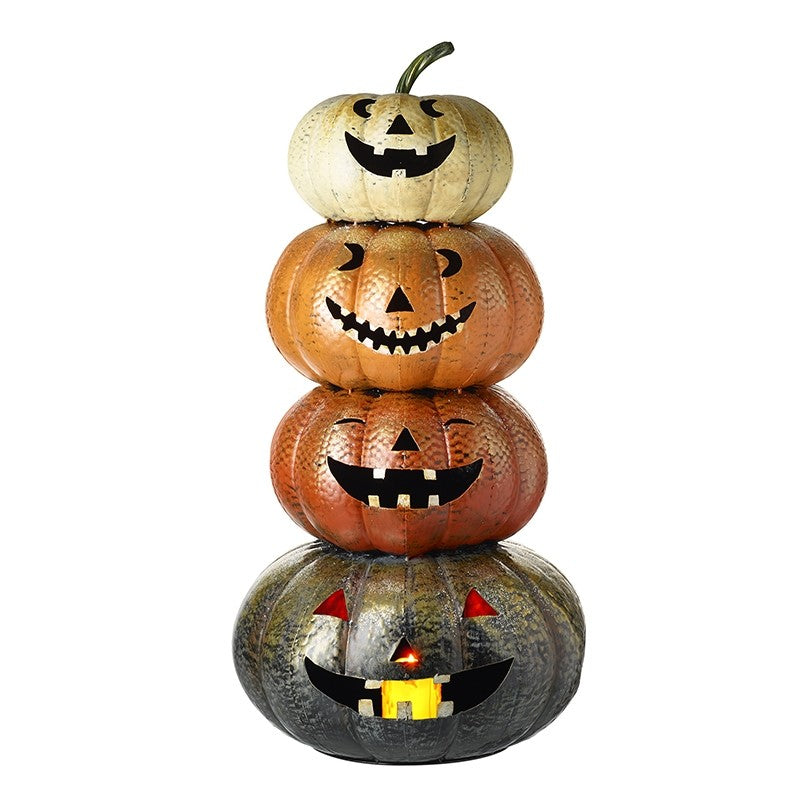 Halloween - Large Illuminated Metal Pumpkin Stack - Display Item
