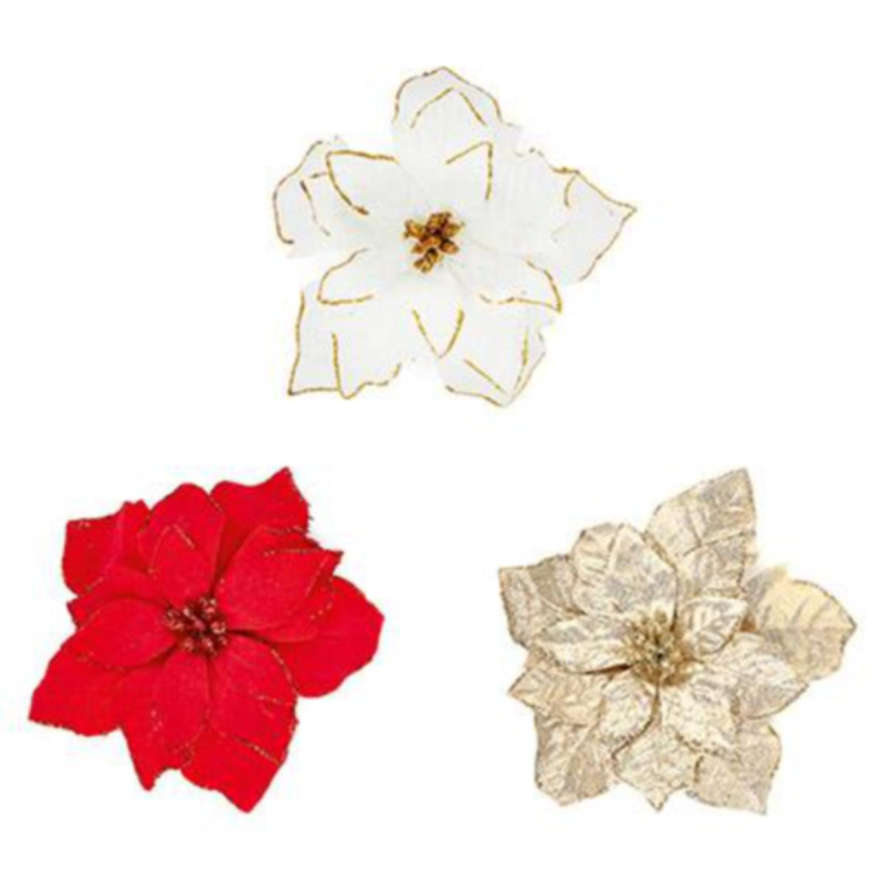 Clip on Decoration - Assorted Poinsettia’s on Clips