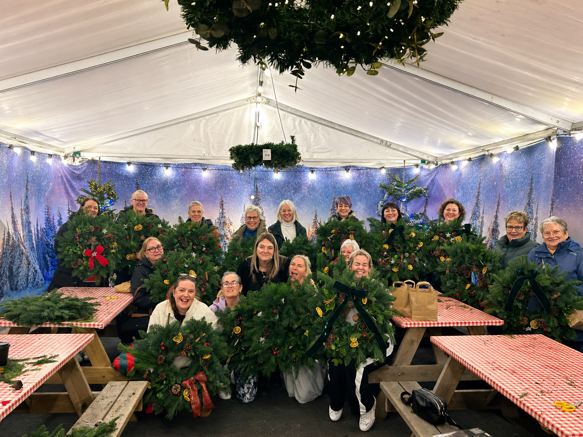 Guests enjoying a Rainfords wreath-making workshop