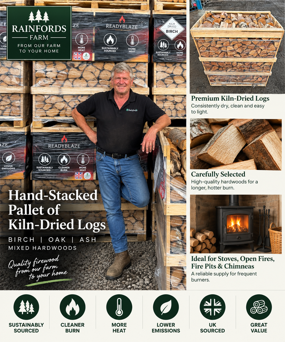 Hand-Stacked Pallet of Kiln-Dried Logs