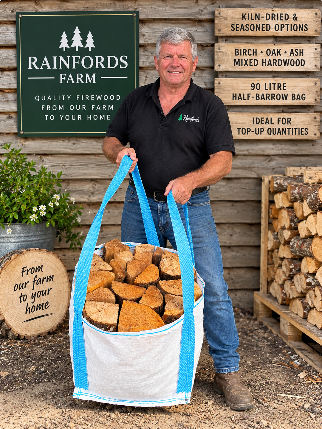 Ready to Burn Hardwood Logs – 90 Litre Half-Barrow Bag