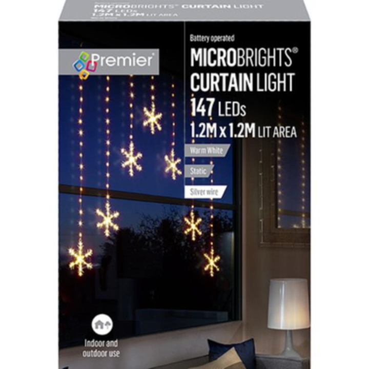 Lights - 1.2M x1.2M PinWire Curtain Snowflake or Star