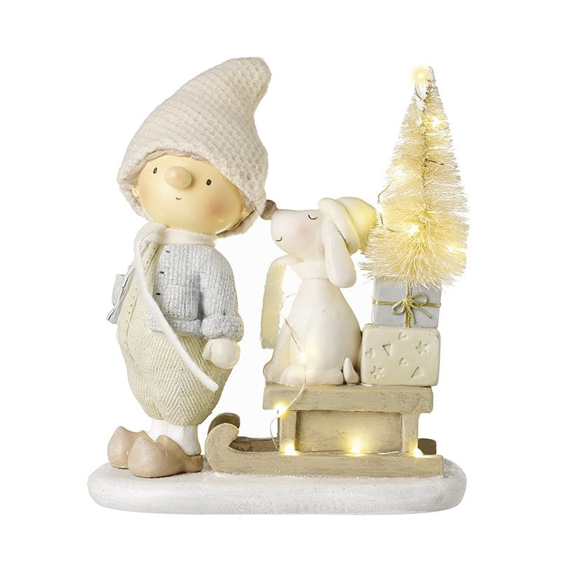 Light up Boy with Dog and Sledge
