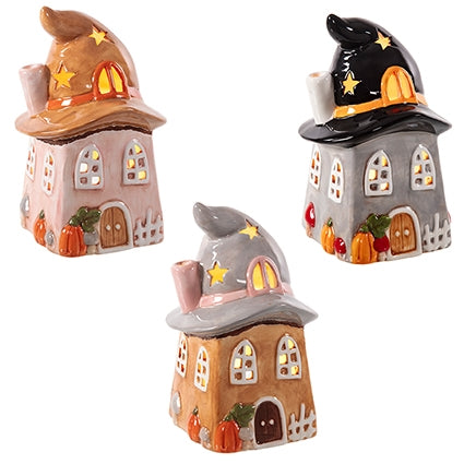 Halloween - Lit Square Ceramic Halloween Houses