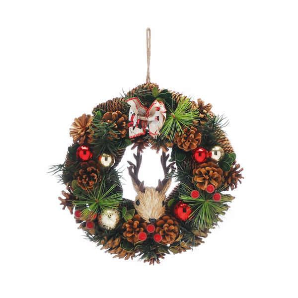 Wreath - Red and Gold with Reindeer Head