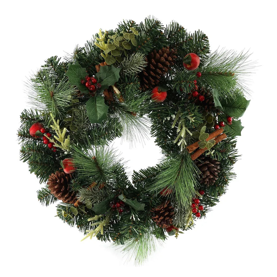 Traditional festive wreath with evergreen foliage