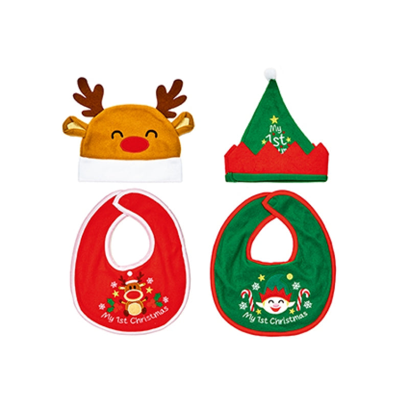 Baby’s First Christmas - Hat &amp; Bib Set