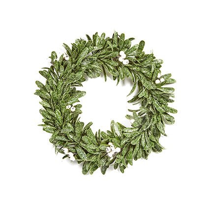 Wreath - Frosted Mistletoe with White Berries 35cm