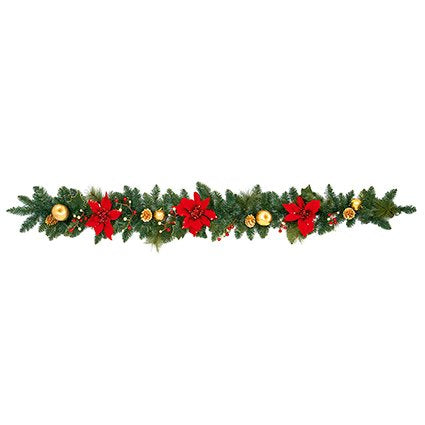 Garland - Red &amp; Gold Poinsettia 1.8M