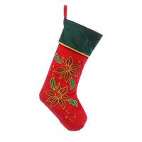 Stocking - Red with Poinsettia Embroidery