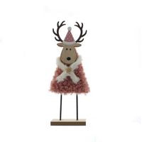 Wooden Reindeer with Pink Fur