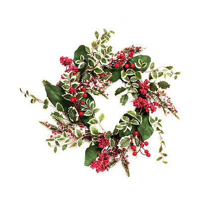 Wreath - Variegated Holly &amp; Berry 50cm