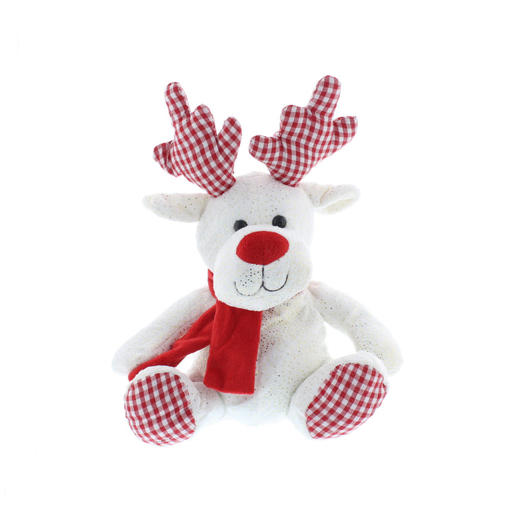 Plush - Sitting White Reindeer with Checked Antlers