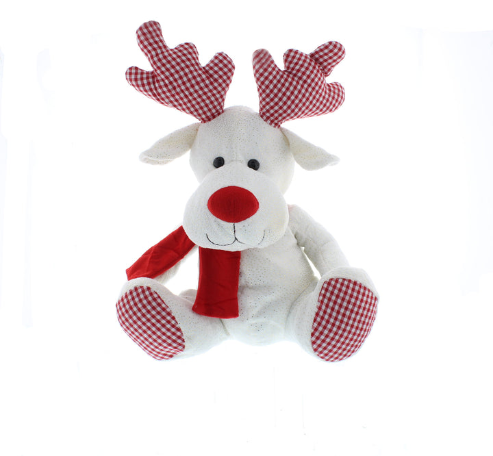 Plush - Sitting White Reindeer with Checked Antlers