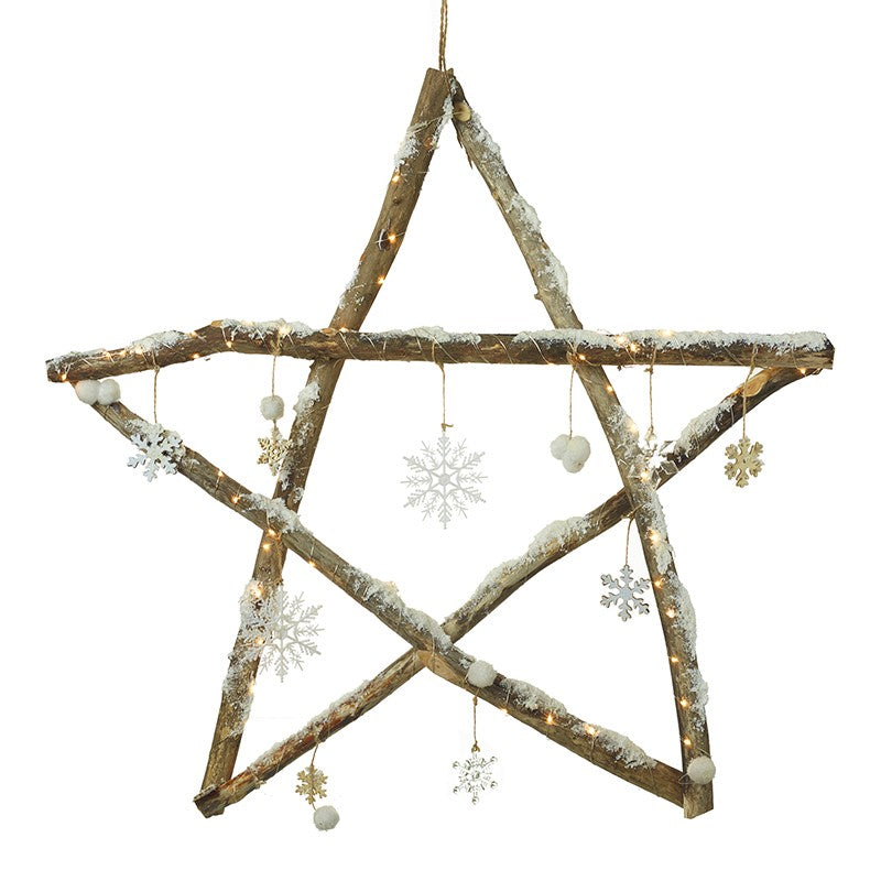 LARGE BIRCH WOOD SNOWY STAR WITH LED